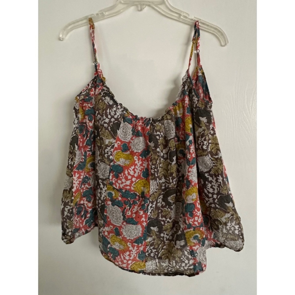 Velvet by Graham & Spencer Floral Block Print Cotton Cami Tank Top M READ